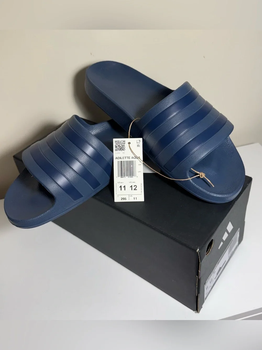 Adidas Adilette Aqua Slide Sandals in Navy Blue - Picture 4 of 6